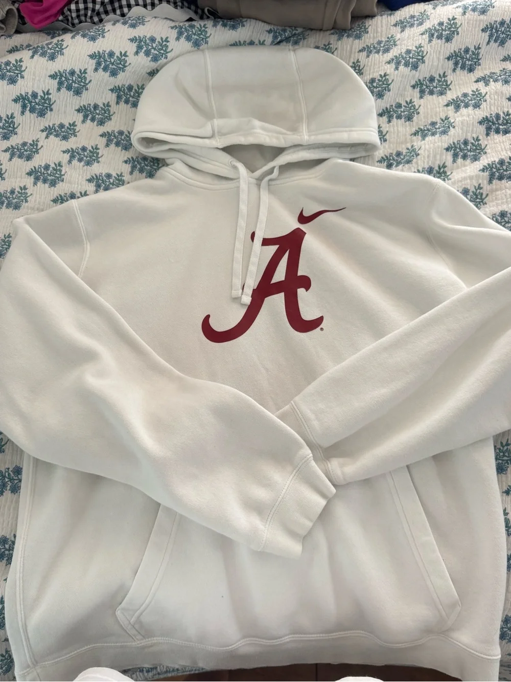 Nike White Hoodie with Crimson Alabama 'A' and Swoosh